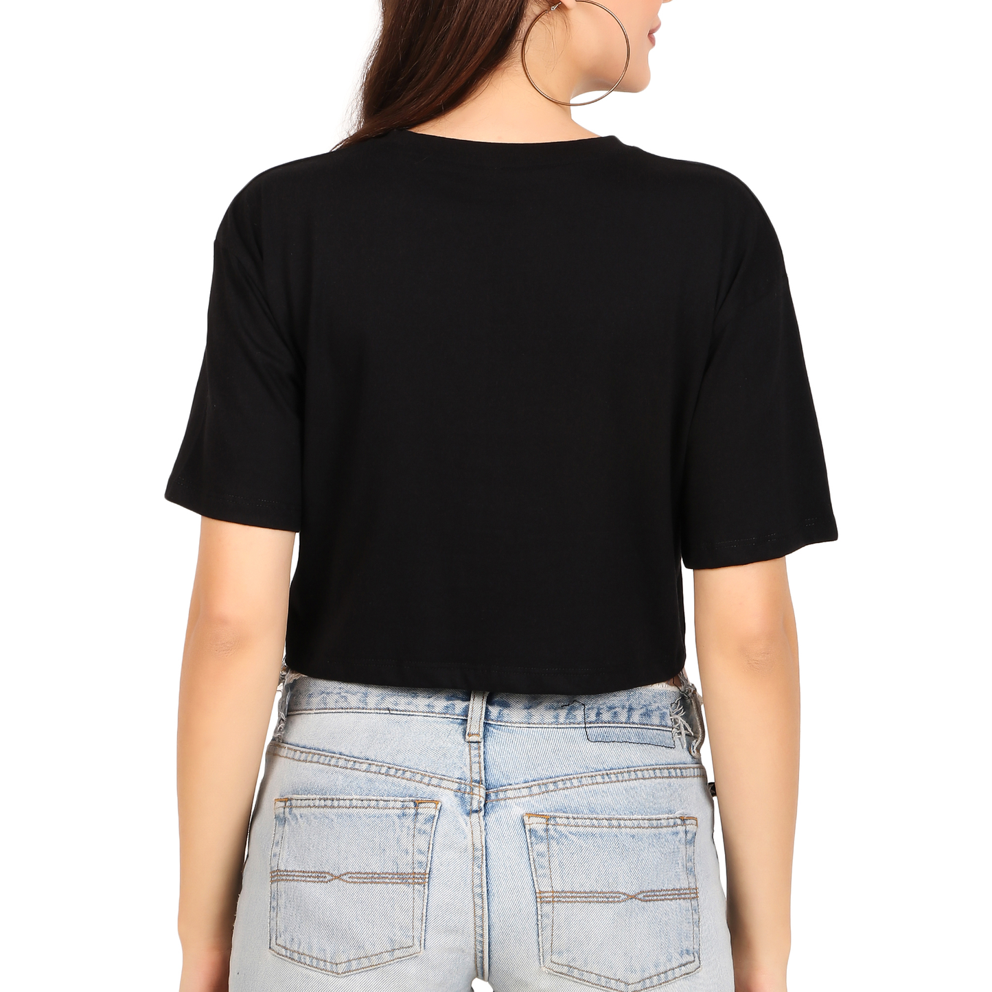 100% Cotton Oversize Crop Tops Black with Prints