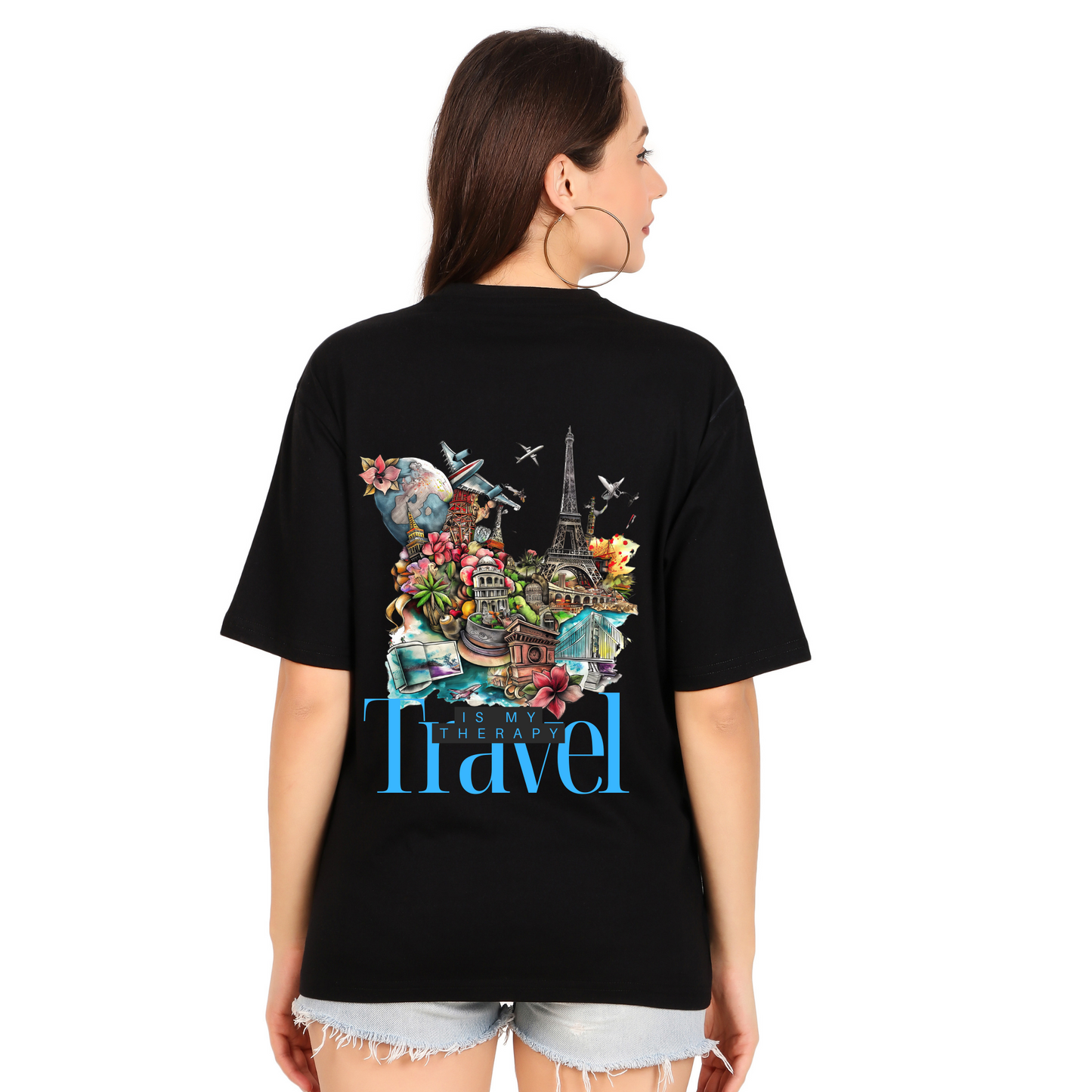 Champion Travel 100% Cotton Oversized Black T Shirt