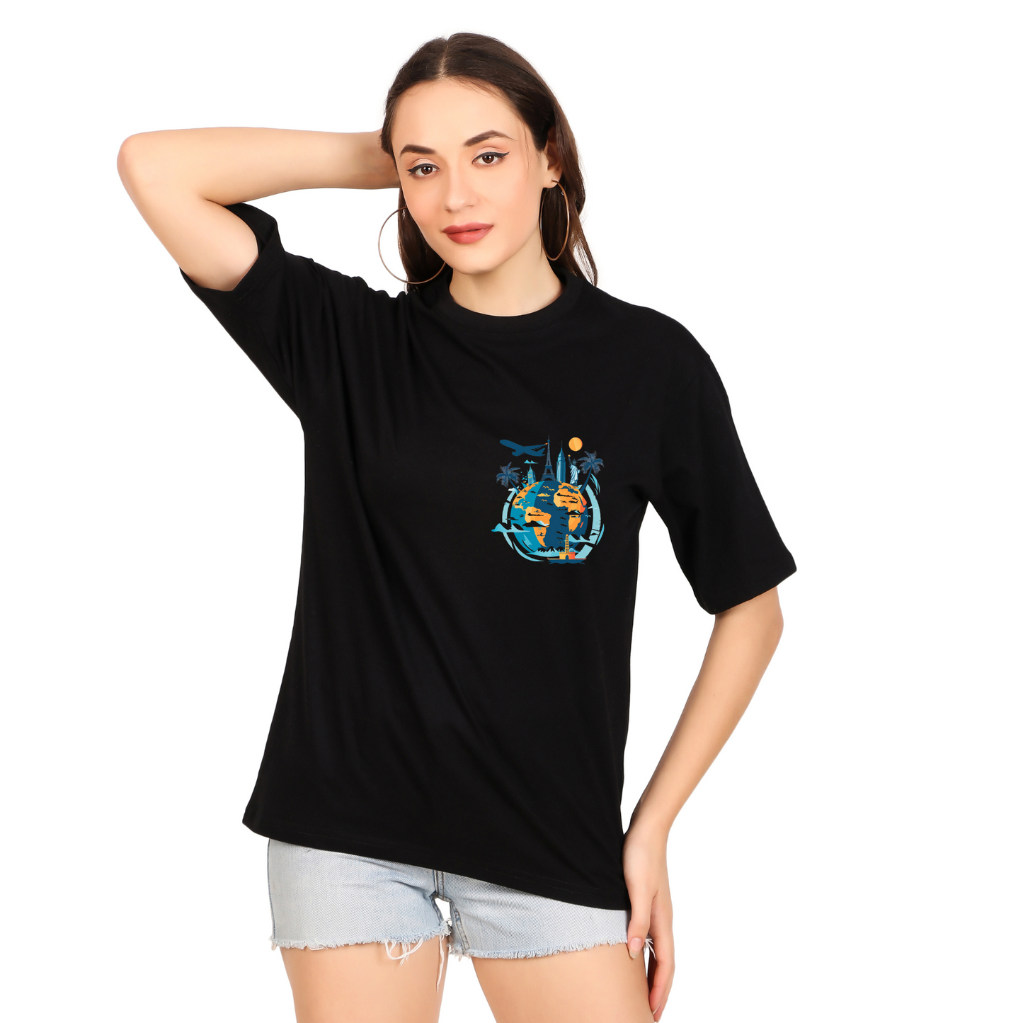 Champion Travel 100% Cotton Oversized Black T Shirt