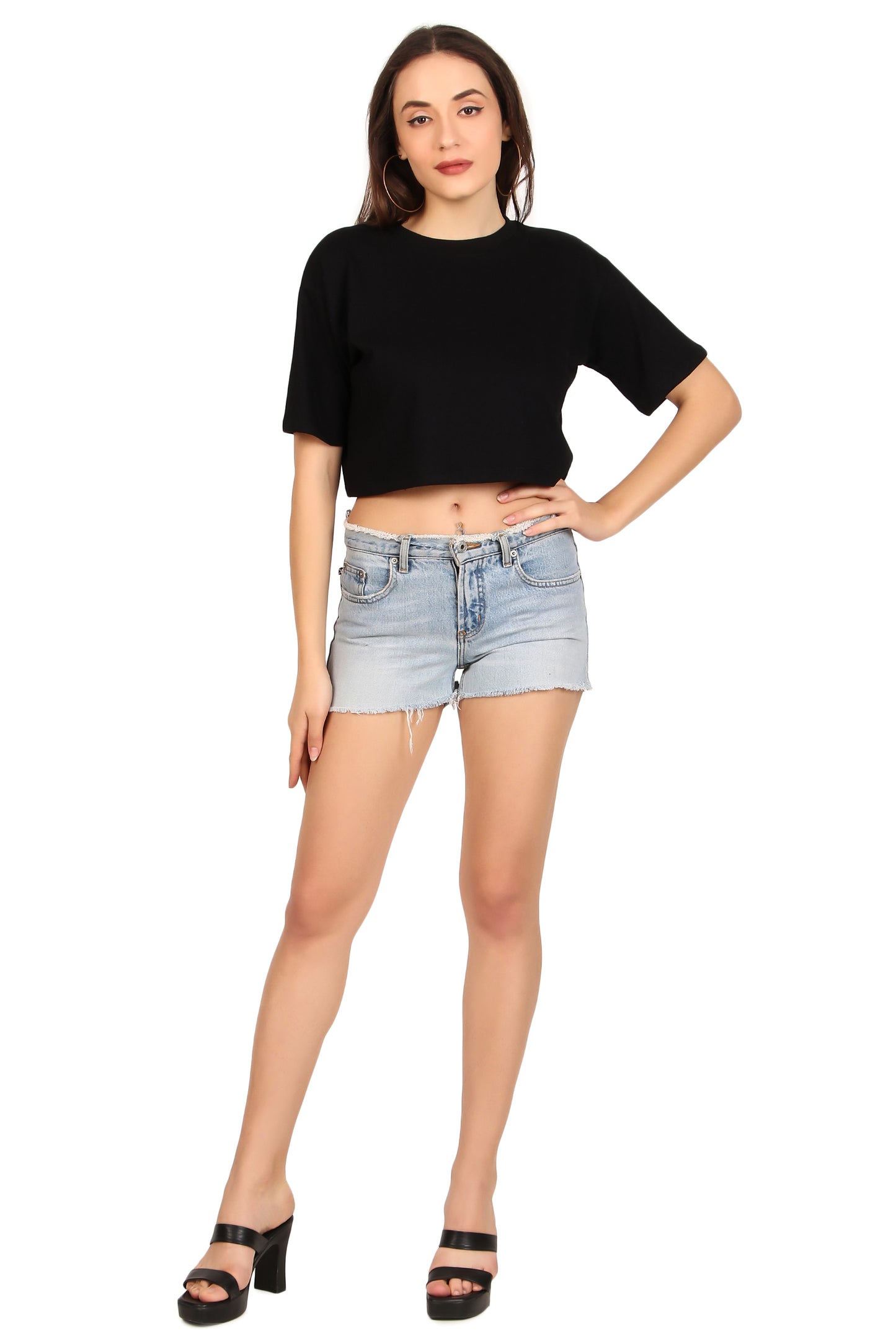 Basics -Black Oversized Crop Top 100% breathable Cotton