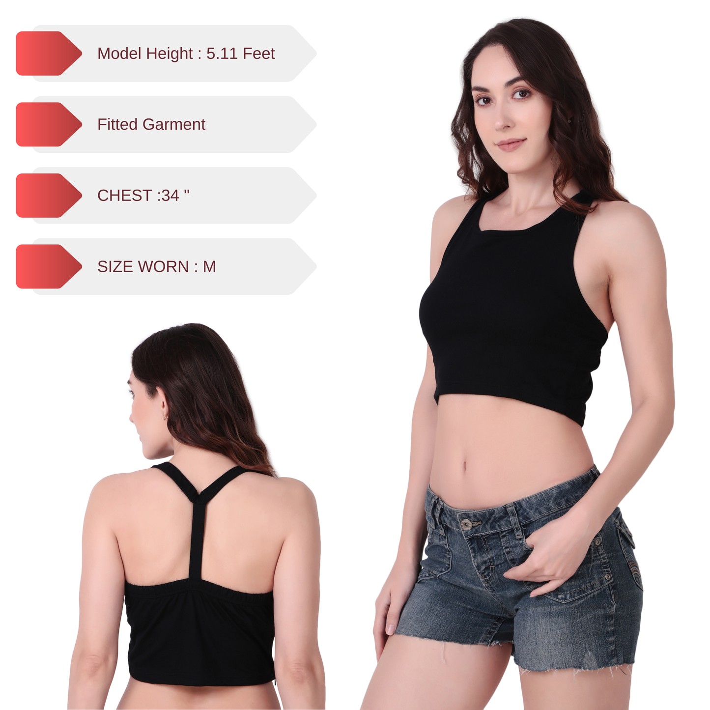 Basic Y Back Crop Top with a side Zipper