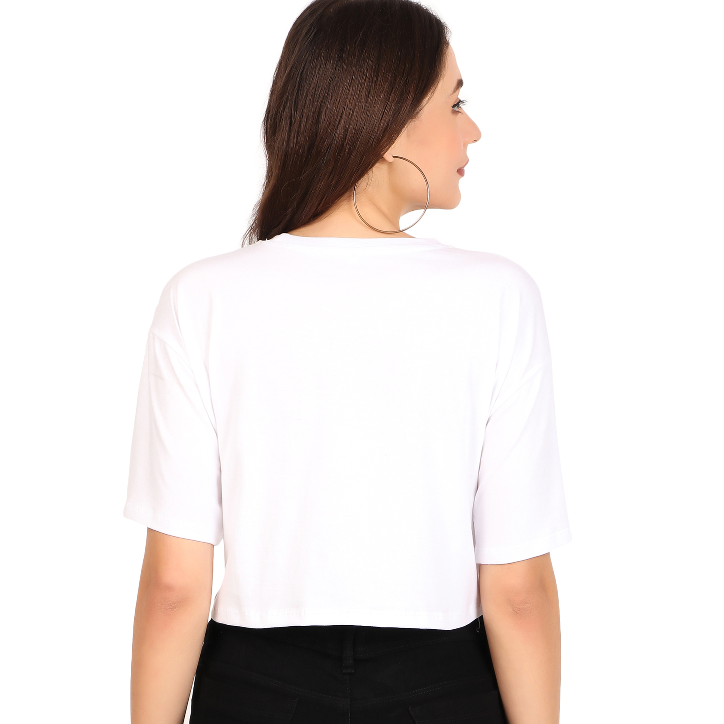 100% Cotton Oversize Crop Tops White with Prints