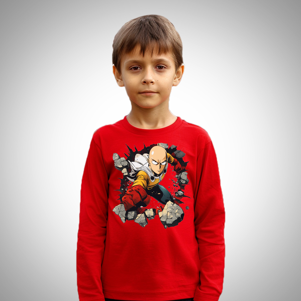 One-Punch Man RoundNeck_RedfullSleeve_Kids_160basics