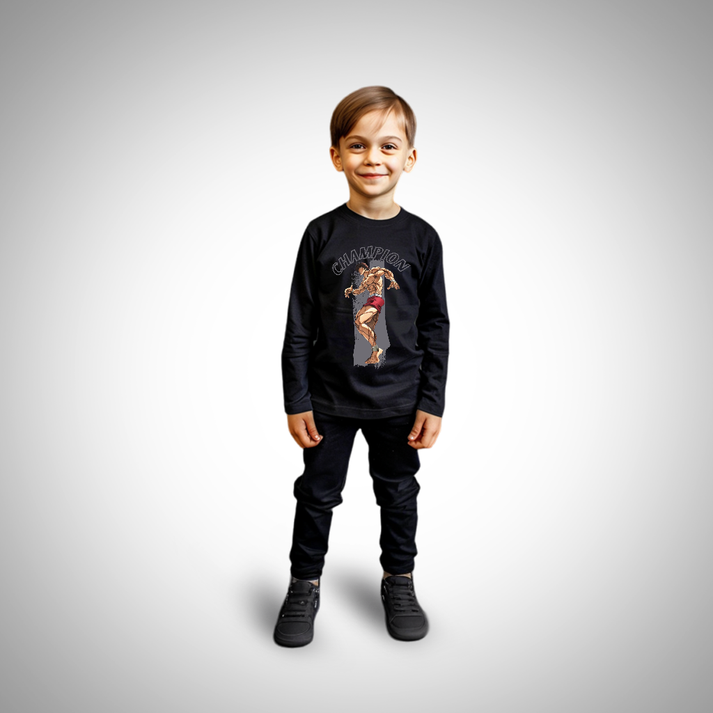 Baki RoundNeck_BlackfullSleeve_Kids_160basics