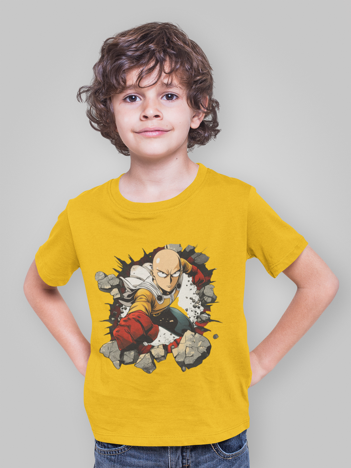 One-Punch_RoundNeck_MustardYellowHalfSleeve_Kids_160basics