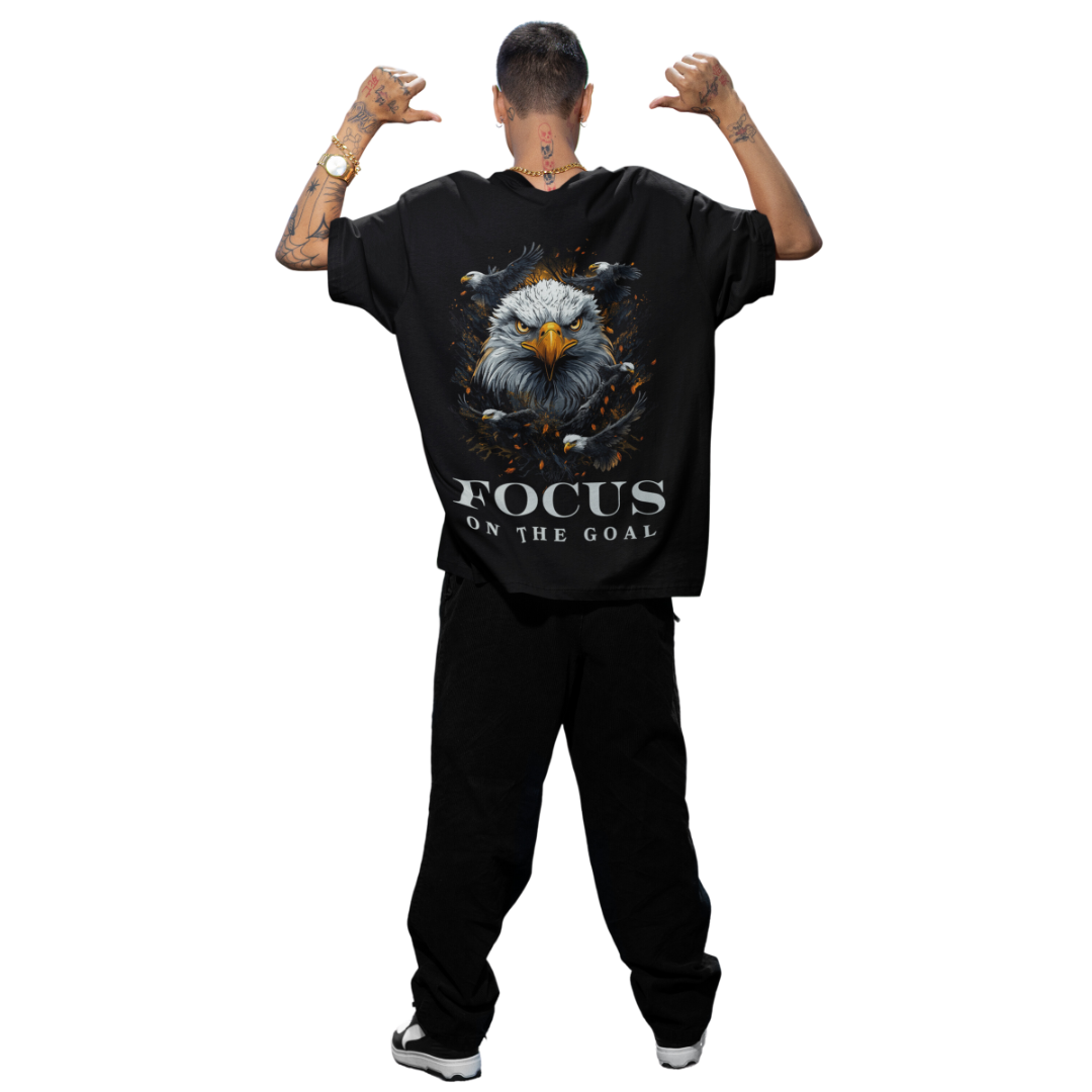 Eagle Focus on the Goal Black Oversize T Shirt_Half Sleeves_Men