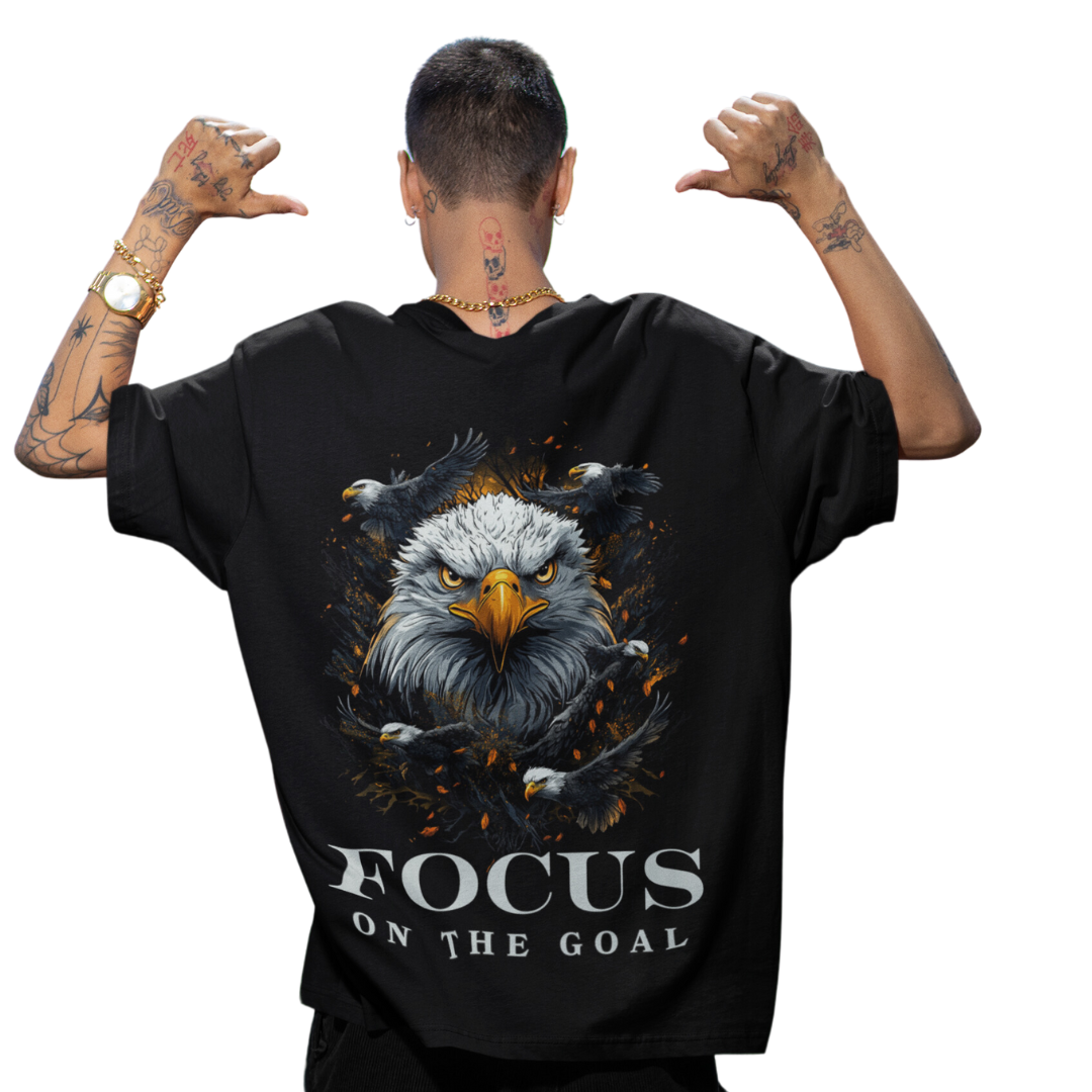 Eagle Focus on the Goal Black Oversize T Shirt_Half Sleeves_Men