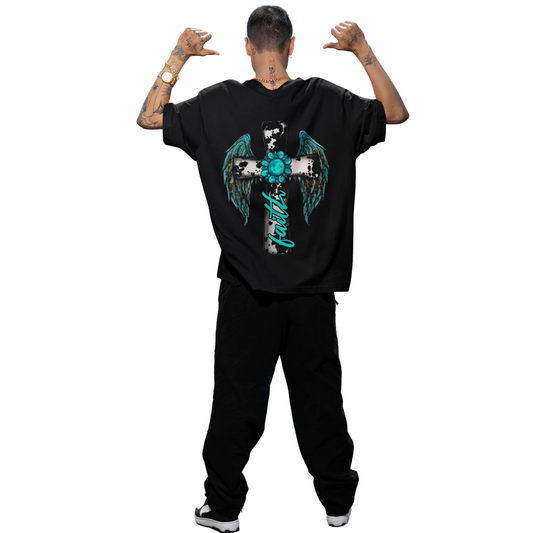 Cross Faith Black Oversize T Shirt_Half Sleeves_Men