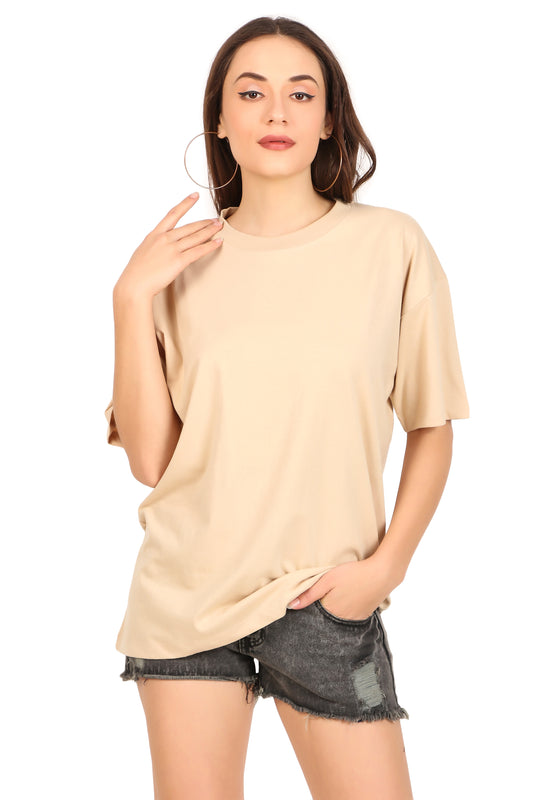 Basic 100% Cotton Oversized Beige T Shirt