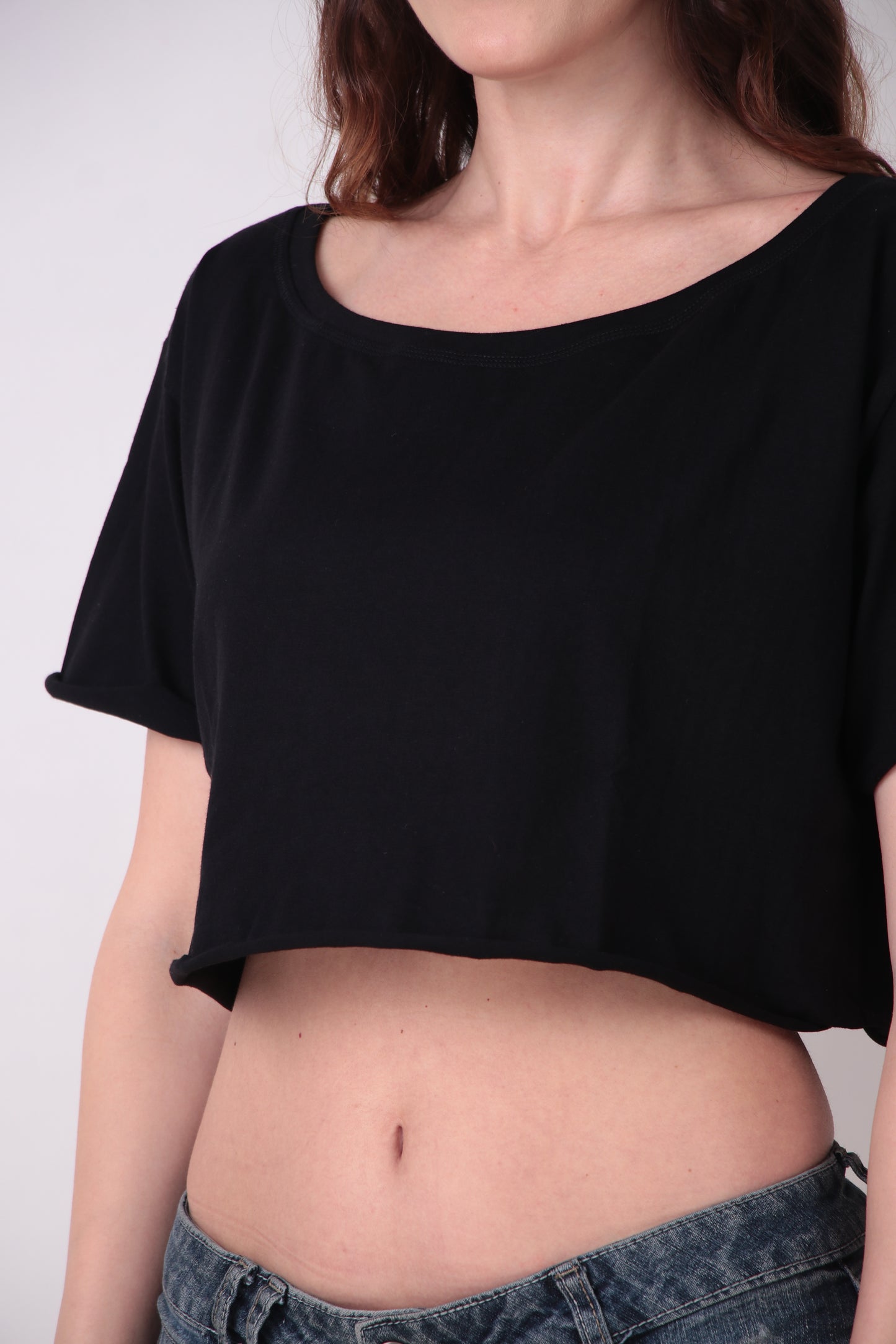 Basic Oversized Boat Neck Crop Top
