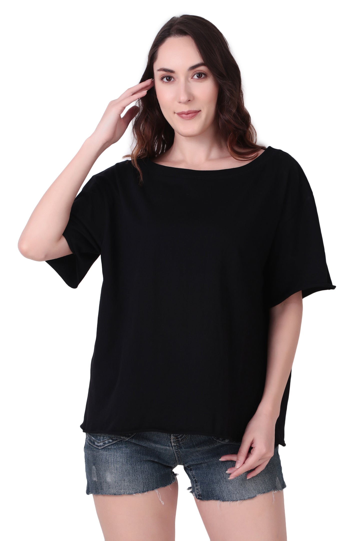 Basic Oversized T shirt with Boat Neck