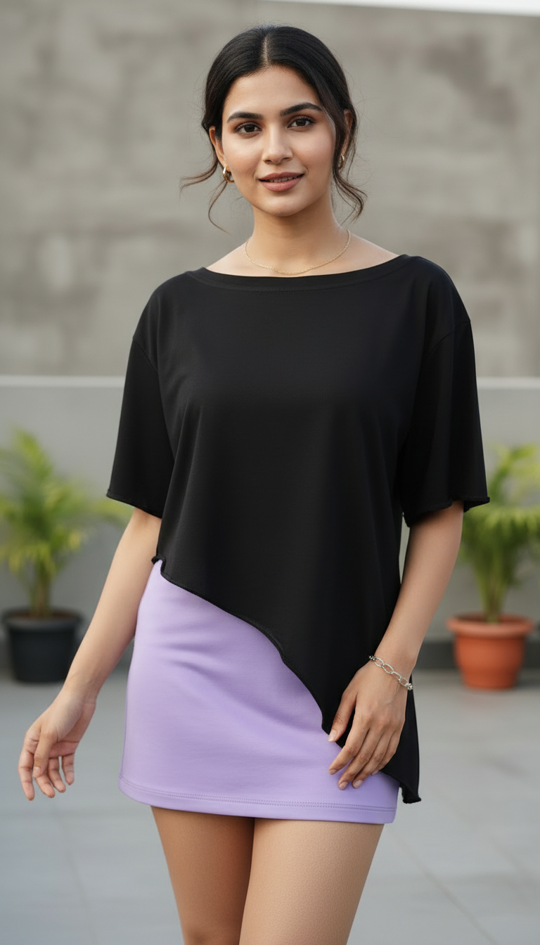 Basics - Oversized Asymmetric Slant Tee