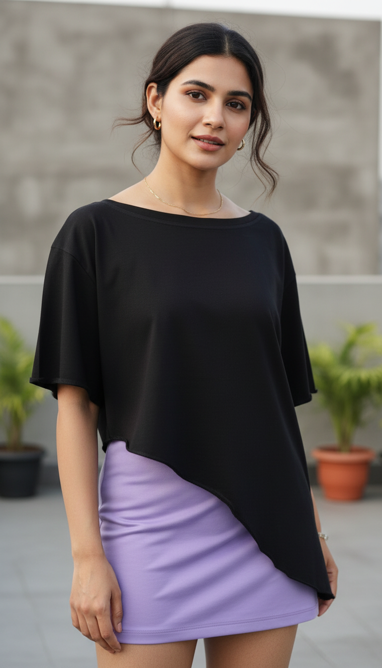 Basics - Oversized Asymmetric Slant Tee