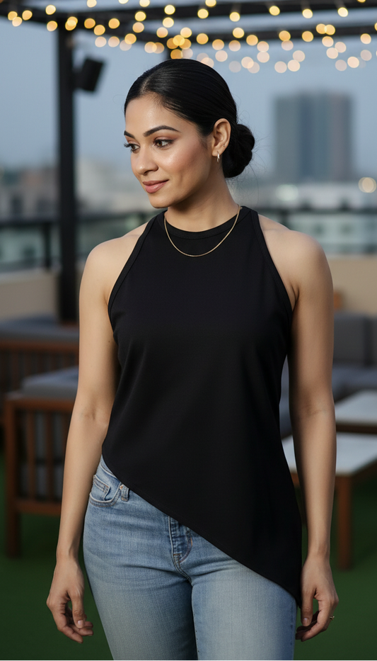 Halter Neck Asymmetric  Hem Tee