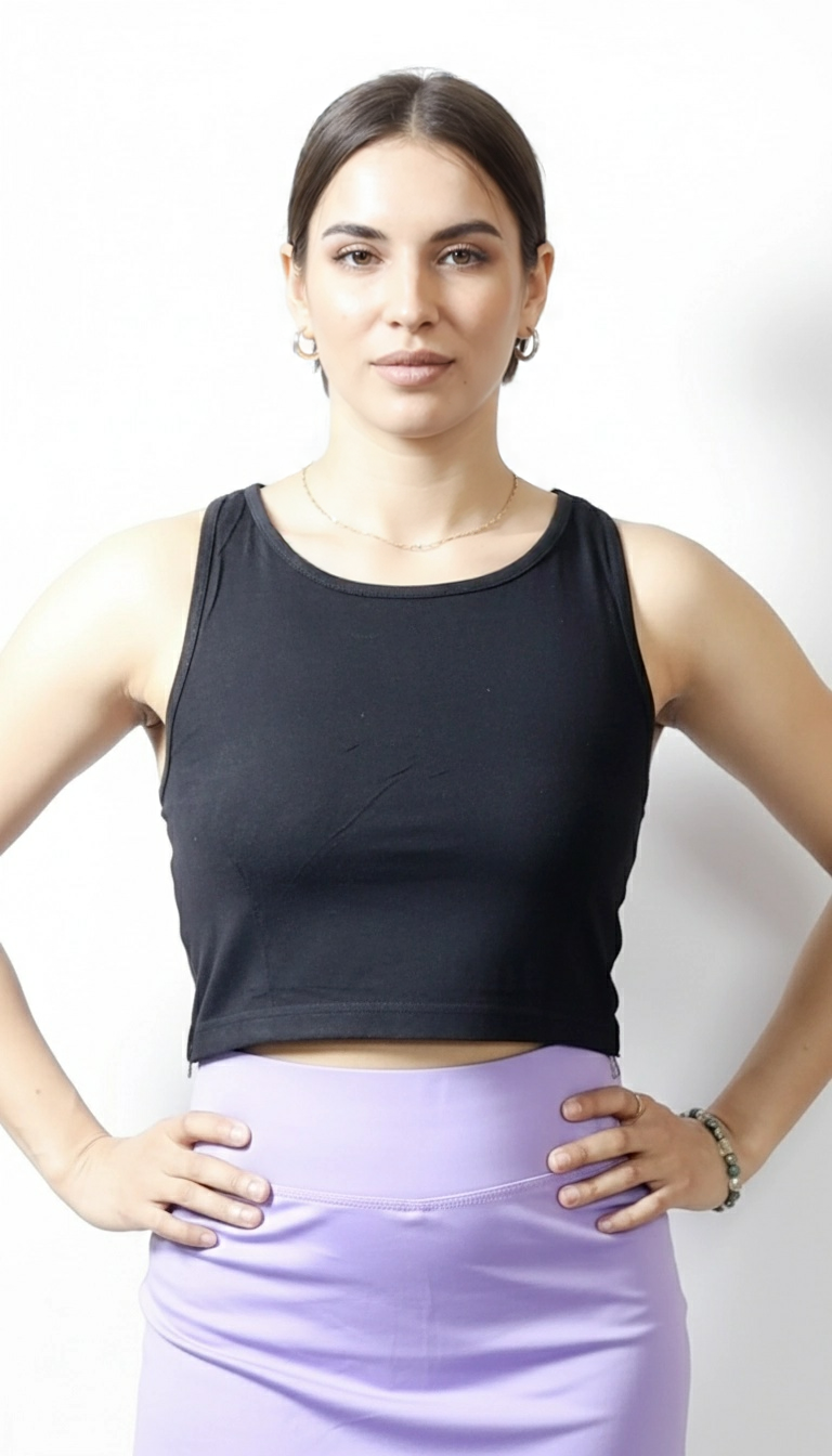 Basic Y Back Crop Top with a side Zipper